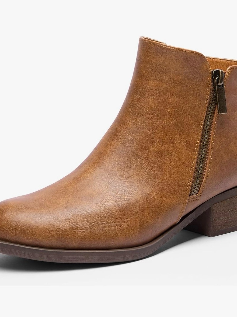 Women's Tan Leather Ankle Boot with Side Zip